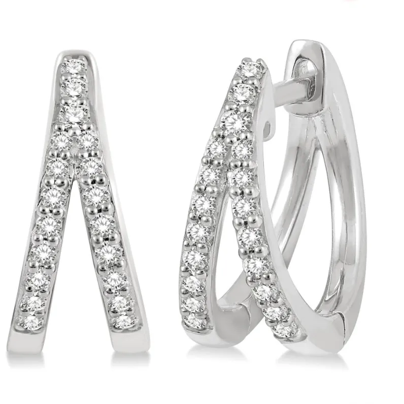 10k White Gold Diamond Split Huggie Earrings