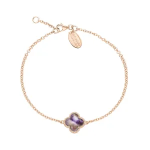 18ct Rose Gold Blue John bloom Four Leaf Clover Ball Edge Chain Bracelet