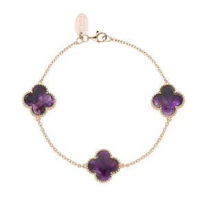 18ct Rose Gold Blue John bloom Four Leaf Clover Ball Edge Chain Bracelet