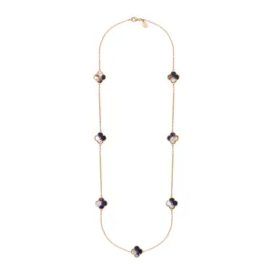 18ct Rose Gold Blue John bloom Four Leaf Clover Ball Edge Long Necklace