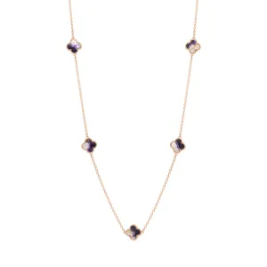 18ct Rose Gold Blue John bloom Four Leaf Clover Ball Edge Necklace