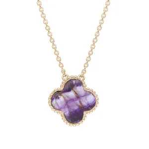18ct Rose Gold Blue John bloom Large Four Leaf Clover Ball Edge Chain Necklet