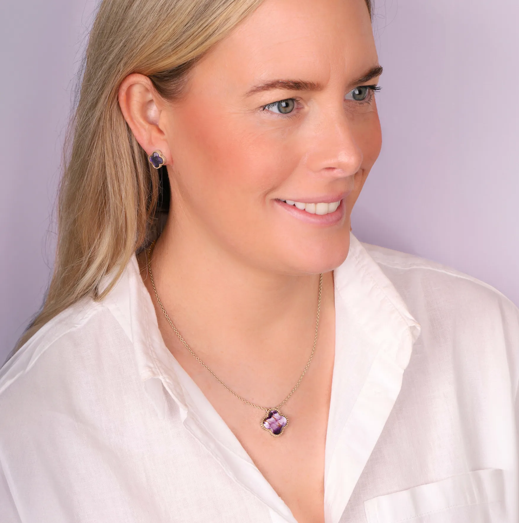 18ct Rose Gold Blue John bloom Large Four Leaf Clover Ball Edge Chain Necklet