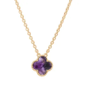 18ct Rose Gold Blue John bloom Small Four Leaf Clover Ball Edge Chain Necklet