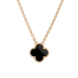 18ct Rose Gold Whitby Jet Bloom Small Four Leaf Clover Ball Edge Chain Necklace
