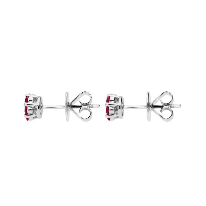 18ct White Gold 0.47ct Ruby Diamond Cluster Earrings