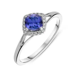 18ct White Gold 0.61ct Tanzanite and Diamond Cluster Ring