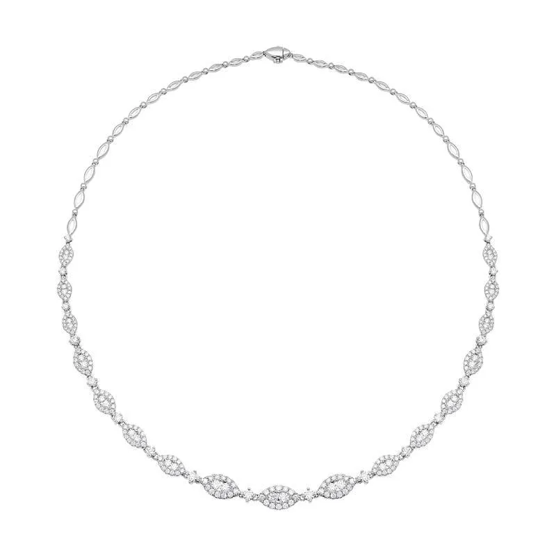 18ct White Gold 4.42ct Diamond Marquise Cluster Necklace
