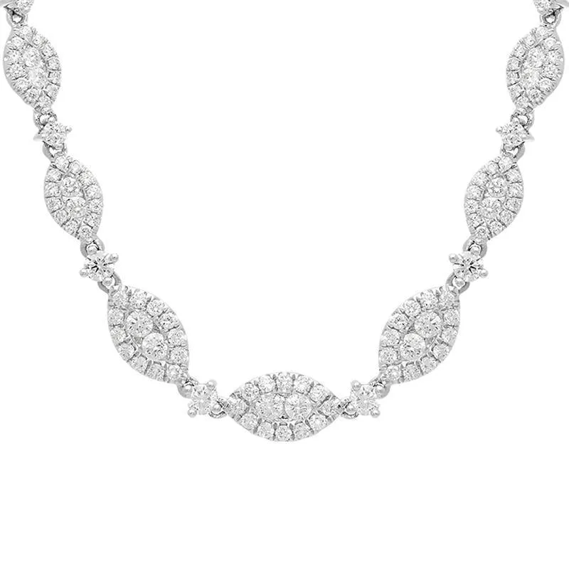 18ct White Gold 4.42ct Diamond Marquise Cluster Necklace
