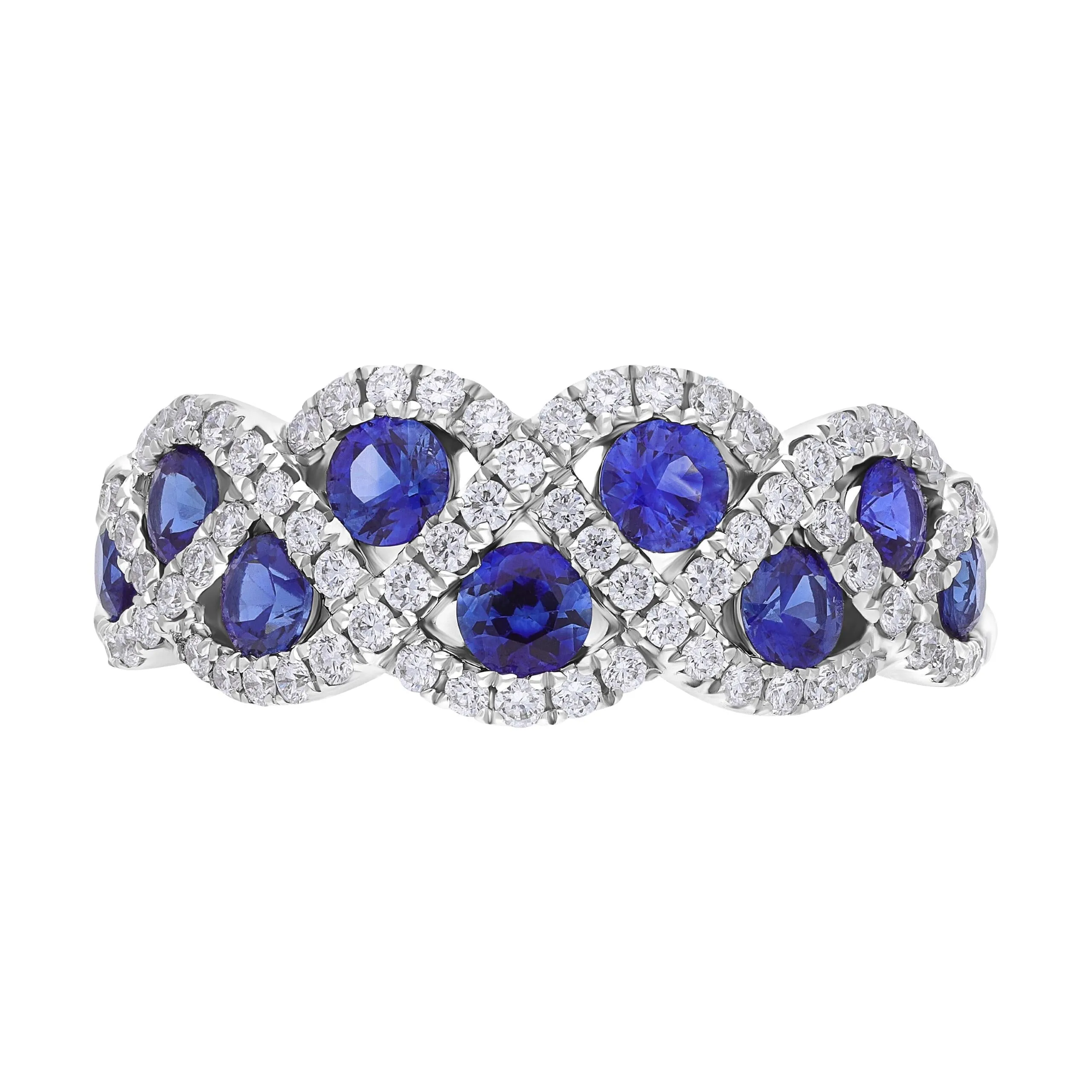18ct White Gold .87 Sapphire .37 2 Row Daimond Lattice Eternity Ring