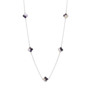 18ct White Gold Blue John bloom Four Leaf Clover Ball Edge Necklace