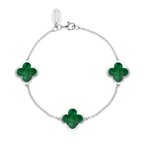 18ct White Gold Malachite Bloom Four Leaf Clover Chain Bracelet