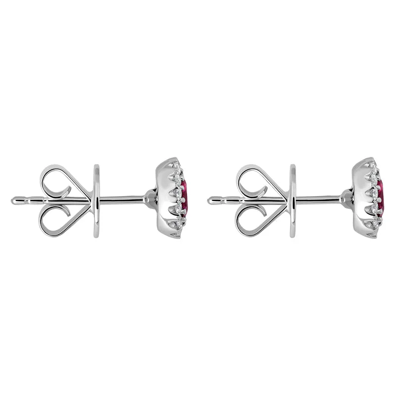 18ct White Gold Ruby Diamond Cluster Oval Stud Earrings