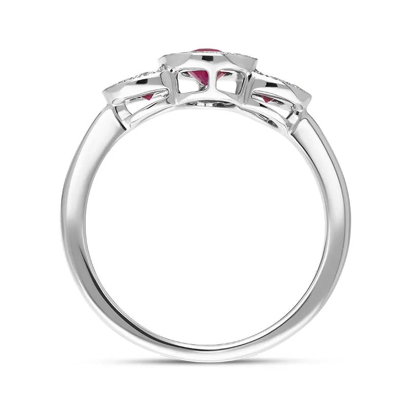 18ct White Gold Ruby Diamond Pave Oval Cluster Ring