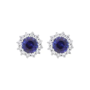 18ct White Gold Sapphire Diamond Round Cluster Stud Earrings