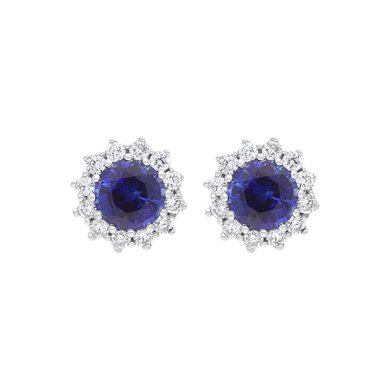 18ct White Gold Sapphire Diamond Round Cluster Stud Earrings