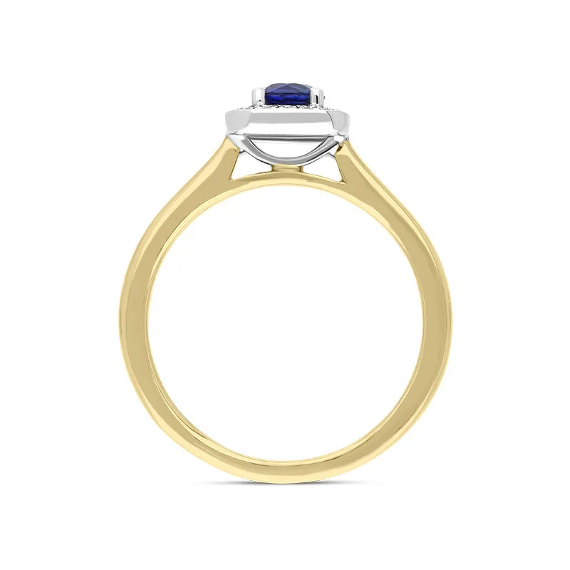 18ct White Gold Sapphire Diamond Square Cluster Ring