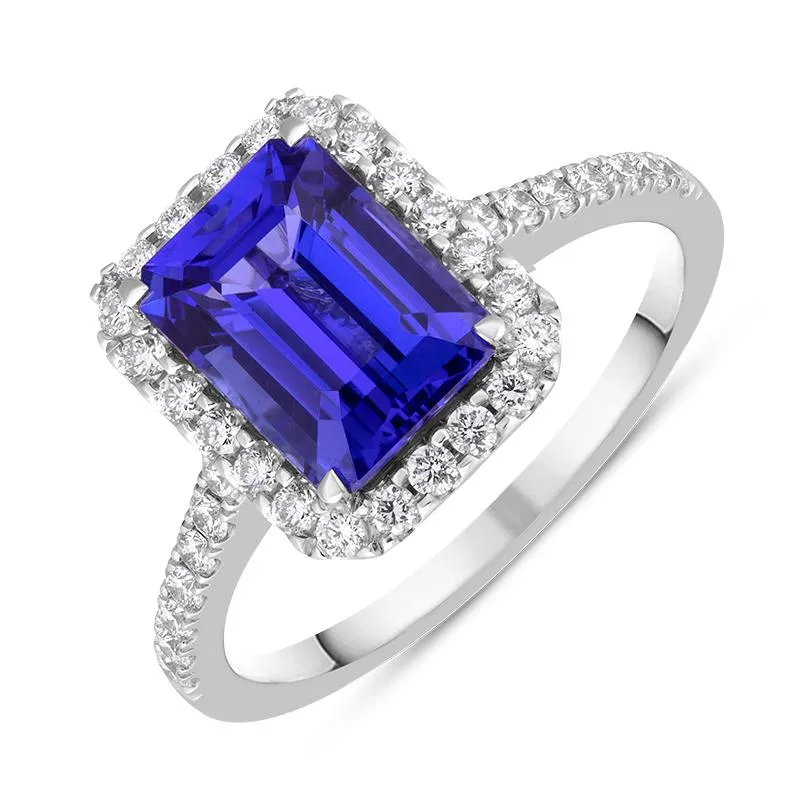 18ct White Gold Tanzanite Diamond Emerald Cut Cluster Ring