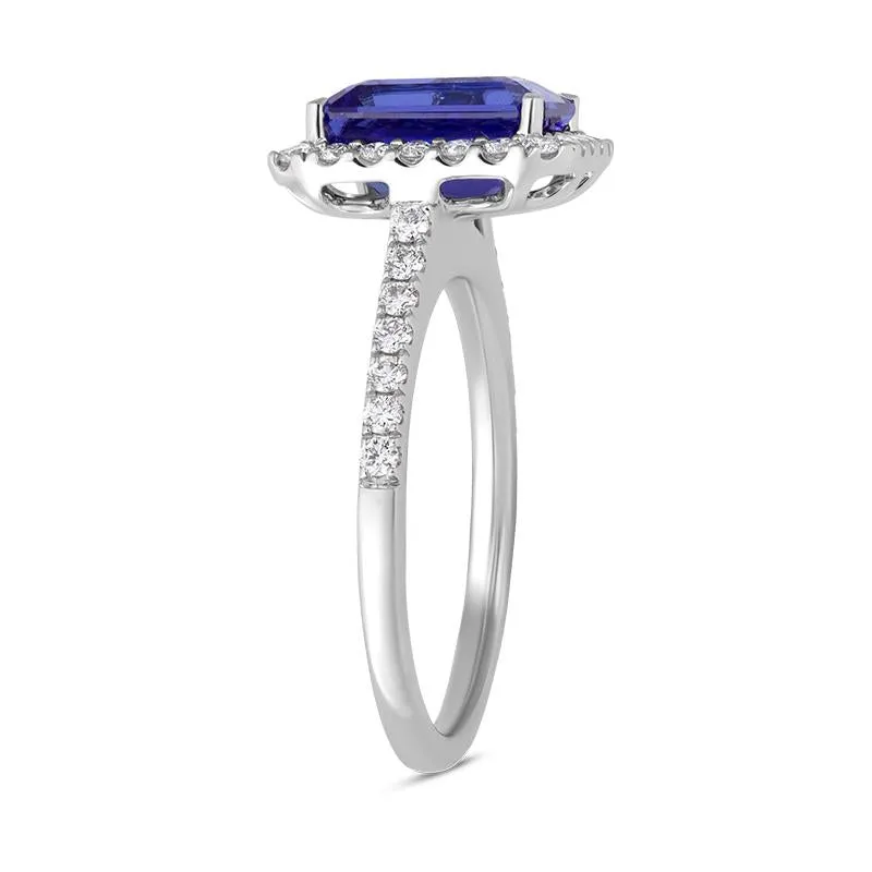 18ct White Gold Tanzanite Diamond Emerald Cut Cluster Ring