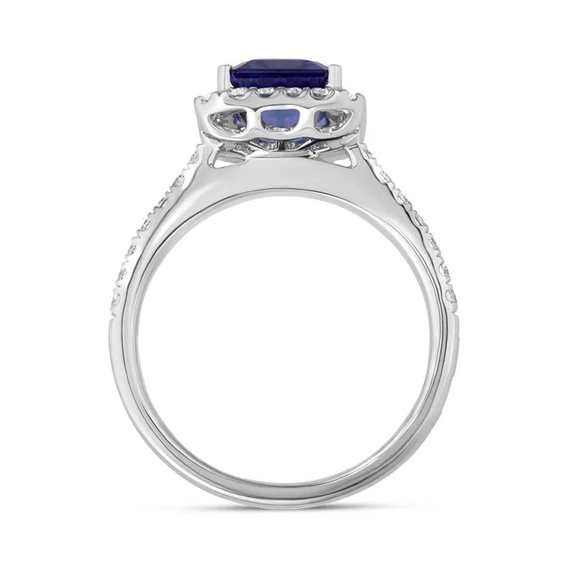 18ct White Gold Tanzanite Diamond Emerald Cut Cluster Ring
