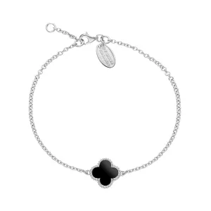 18ct White Gold Whitby Jet Bloom Four Leaf Clover Ball Edge Chain Bracelet