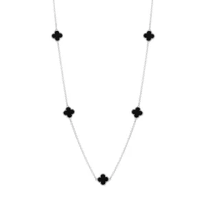18ct White Gold Whitby Jet Bloom Four Leaf Clover Ball Edge Necklace