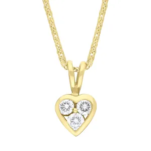 18ct Yellow Gold 0.21 Diamond 3 Stone Heart Pendant & Chain