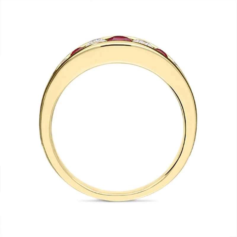 18ct Yellow Gold 0.33ct Ruby Diamond Graduating Half Eternity Ring