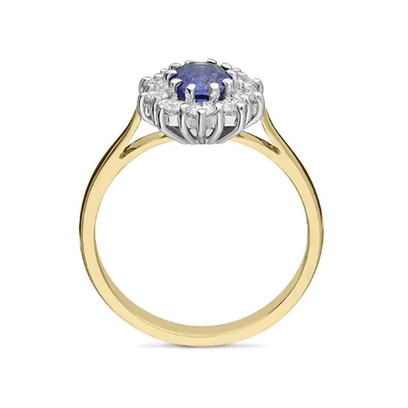 18ct Yellow Gold 0.90ct Sapphire Diamond Oval Cluster Ring