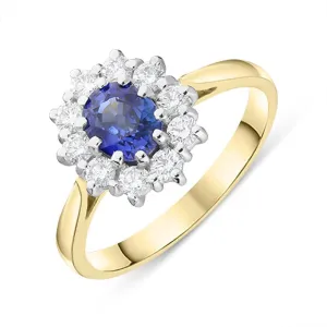 18ct Yellow Gold 0.90ct Sapphire Diamond Oval Cluster Ring