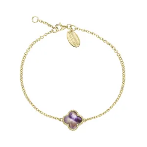 18ct Yellow Gold Blue John bloom Four Leaf Clover Ball Edge Chain Bracelet