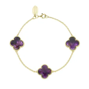 18ct Yellow Gold Blue John bloom Four Leaf Clover Ball Edge Chain Bracelet