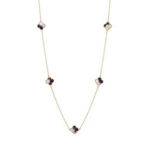 18ct Yellow Gold Blue John bloom Four Leaf Clover Ball Edge Necklace