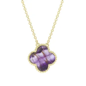 18ct Yellow Gold Blue John bloom Large Four Leaf Clover Ball Edge Chain Necklet