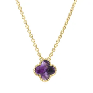 18ct Yellow Gold Blue John bloom Small Four Leaf Clover Ball Edge Chain Necklet