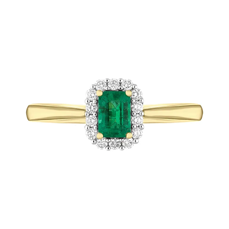 18ct Yellow Gold Emerald Diamond Emerald Cut Cluster Ring