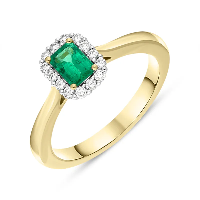 18ct Yellow Gold Emerald Diamond Emerald Cut Cluster Ring