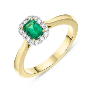 18ct Yellow Gold Emerald Diamond Emerald Cut Cluster Ring