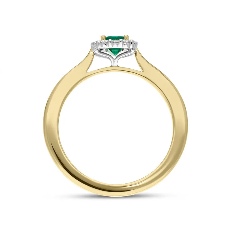 18ct Yellow Gold Emerald Diamond Emerald Cut Cluster Ring