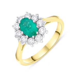 18ct Yellow Gold Emerald Diamond Oval Cut Cluster Ring