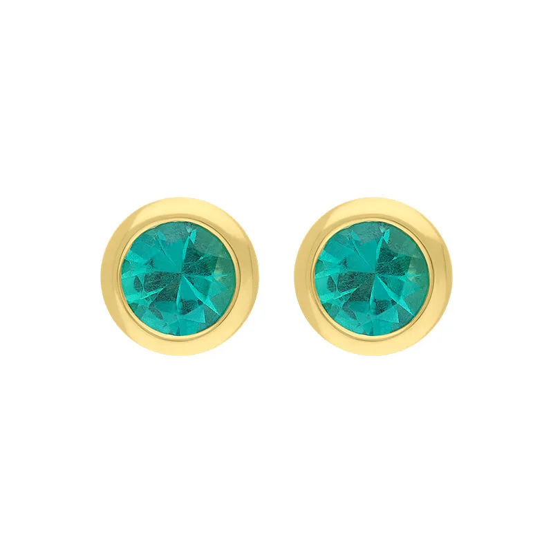 18ct Yellow Gold Emerald Round Solitaire Stud Earrings