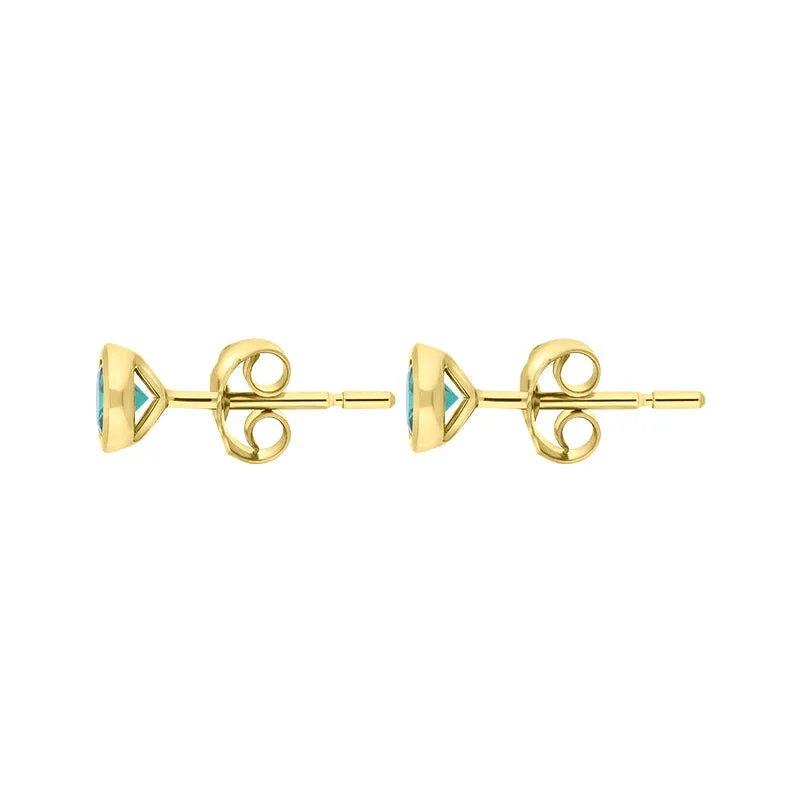 18ct Yellow Gold Emerald Round Solitaire Stud Earrings