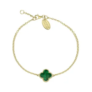 18ct Yellow Gold Malachite Bloom Four Leaf Clover Ball Edge Chain Bracelet