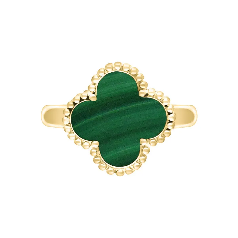 18ct Yellow Gold Malachite Bloom Four Leaf Clover Ball Edge Ring