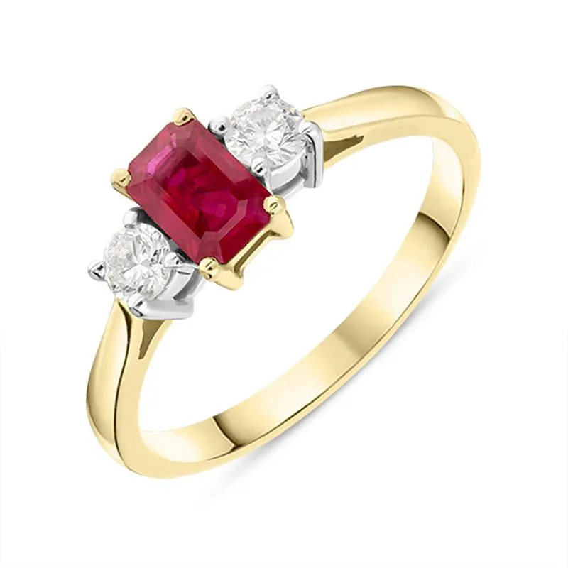 18ct Yellow Gold Ruby Diamond Trilogy Ring