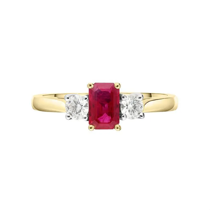 18ct Yellow Gold Ruby Diamond Trilogy Ring