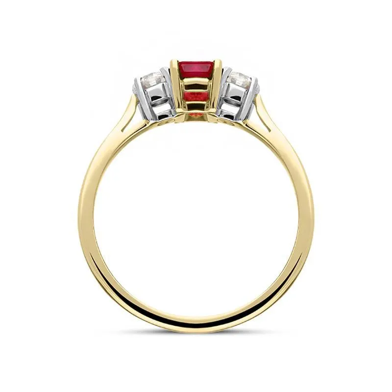 18ct Yellow Gold Ruby Diamond Trilogy Ring