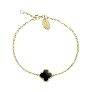 18ct Yellow Gold Whitby Jet Bloom Four Leaf Clover Ball Edge Chain Bracelet