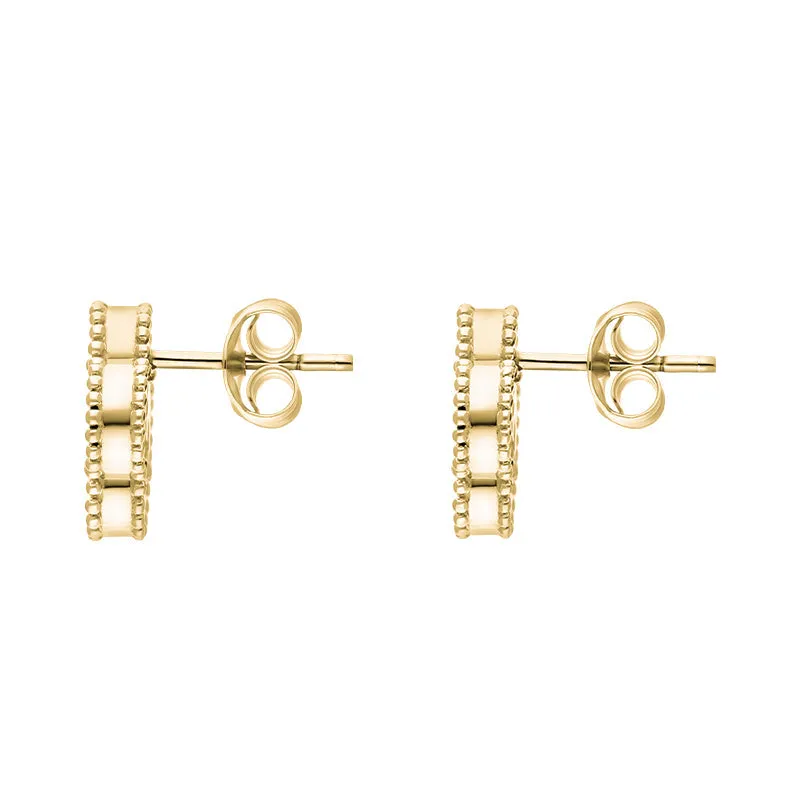 18ct Yellow Gold Whitby Jet Bloom Four Leaf Clover Ball Edge Stud Earrings