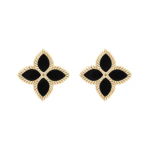 18ct Yellow Gold Whitby Jet Eden Marquise Flower Stud Earrings